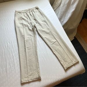 Earthaddict cream tan elastic waist straight leg cropped pants